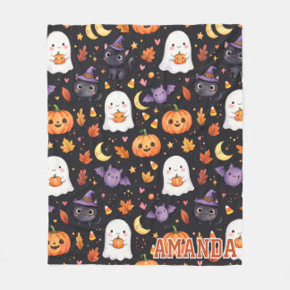 Couverture Polaire Coussin Halloween fantôme et chat noir personnalis