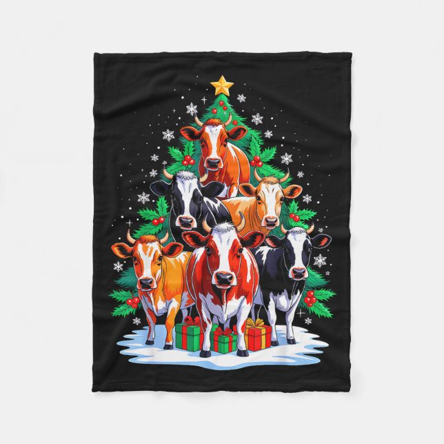 Couverture Polaire Cow Tree Christmas Cow Lover Xmas Squad Men Women  (Devant)