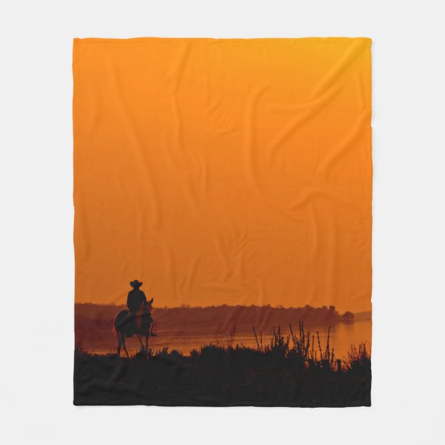 Couverture Polaire Cowboy Hommes équitation au coucher du soleil Vint (Devant)