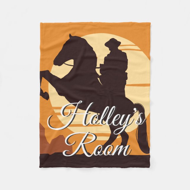 Couverture Polaire Cowboy Sur Cheval Au Coucher Du Soleil Personnalis (Devant)