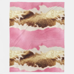 Couverture Polaire Cowgirl Western Pink Cream Gold Cowhide