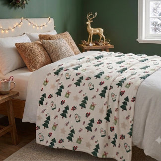 Couverture Polaire Cozy Dusty Blue Watercolor Christmas Tree Pattern