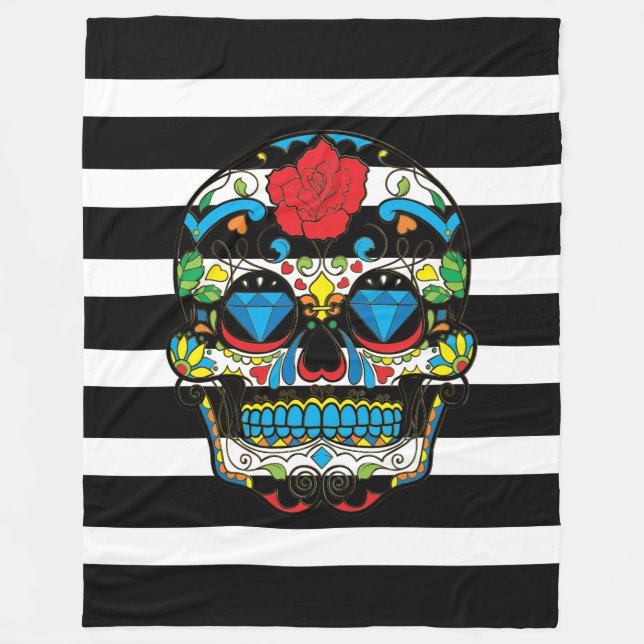 Couverture Polaire Crâne à sucre mexicain avec bandes noires (Devant)
