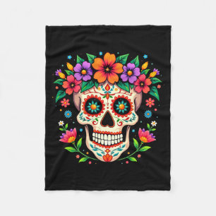 Couverture Polaire Crâne de sucre de Día De Los Muertos avec fleurs p