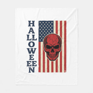 Couverture Polaire Crâne d'Halloween Drapeau Patriotique Vintage Effr