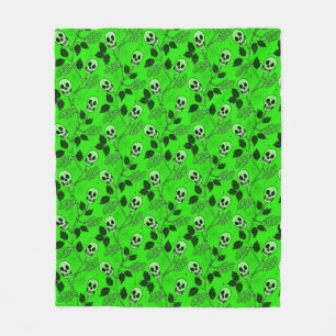 Couverture Polaire Crâne Floral Gothique Vert Néon