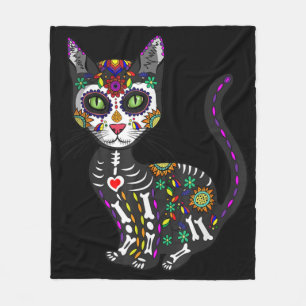 Couverture Polaire Crâne sucre Chat mexicain Halloween Jour De La Mor