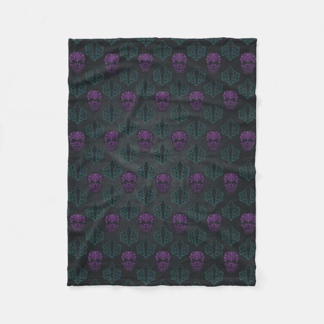Couverture Polaire Crânes Damas turquoises et violets (Devant)