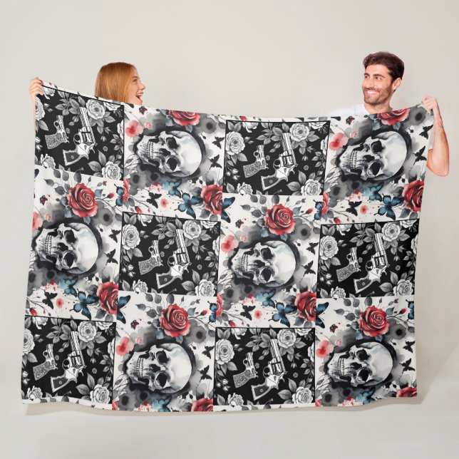 Couverture Polaire Crânes et Vintages volvers Floral (En situation)