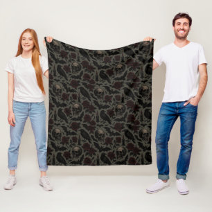 Couverture Polaire Crânes gothiques, corbeaux et Motif Rose