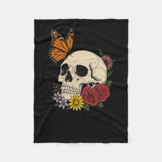 Couverture Polaire Crânes Papillon Monarch Fleurs Halloween Hommes Fe