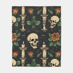 Couverture Polaire Crânes Roses et bougies Blanche polaire