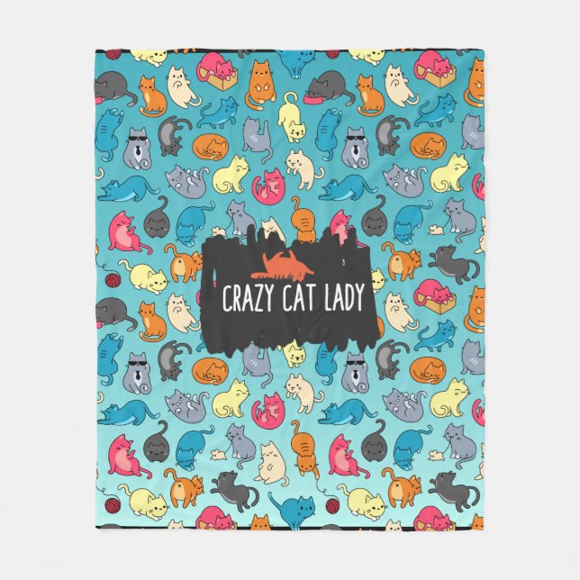 Couverture Polaire Crazy Cat Lady Cute et Playay Cat Motif (Devant)