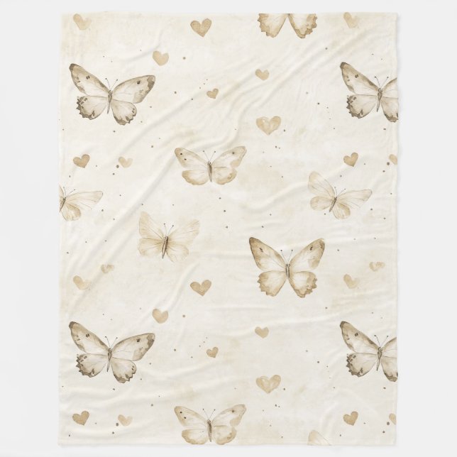 Couverture Polaire Cream Hearts Butterflies Christmas (Devant)