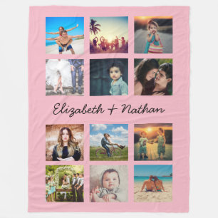 Couverture Polaire Create Your Custom 12 Photo Collage Family Pink