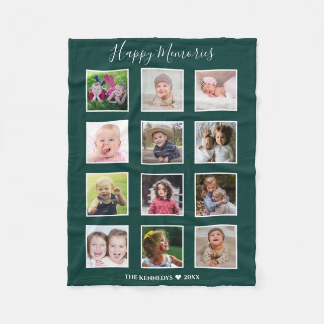 Couverture Polaire Create Your Own 12 Family Photo Collage Green (Devant)