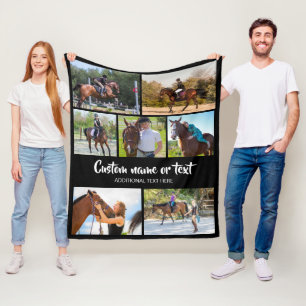 Couverture Polaire Créer votre propre cheval photo Collage noir