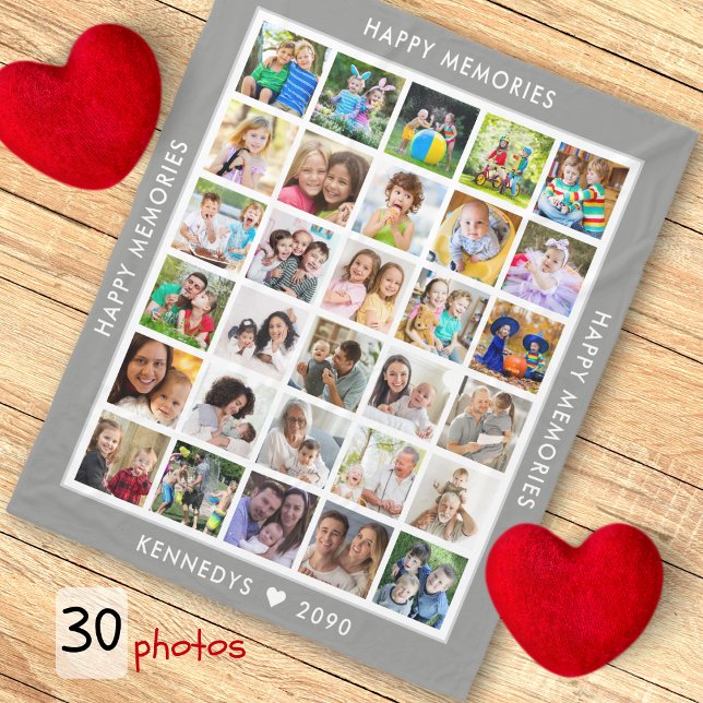 Couverture Polaire Créez votre propre collection de photos 30 Nom de  (Create Your Own 30 Photo Collage Family Name Gray Fleece Blanket
)