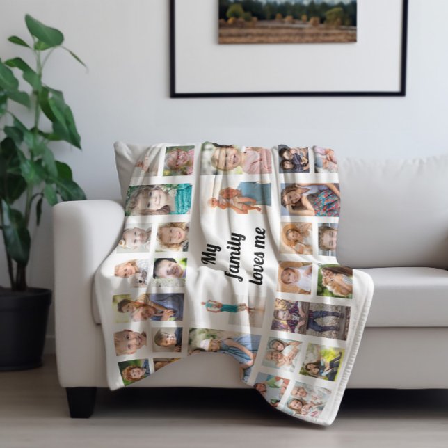 Couverture Polaire Créez votre propre collection de photos de famille (White 32-photo "My family loves me." blanket)