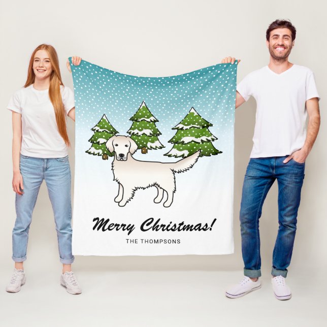 Couverture Polaire Crème Anglaise Golden Retriever En Hiver & Texte (En situation)