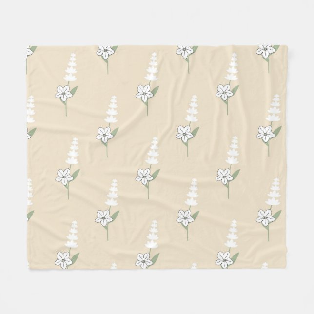 Couverture Polaire Crème blanche Tropical Floral Botanique Été (Devant (Horizontal))