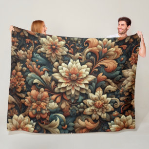 Couverture Polaire Crème bleu ardoise en cuivre Abstrait Floral