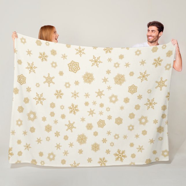 Couverture Polaire Crème d'or Snowflakes Noël d'hiver blanc (En situation)