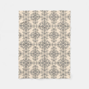Couverture Polaire Crème et Gris Élégant Style Victorien Art Damassé
