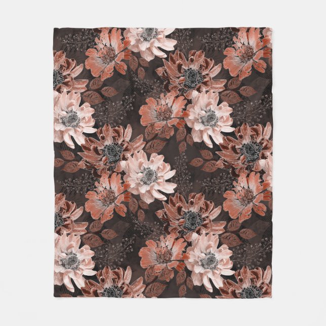 Couverture Polaire Crème, fleurs de teracote sur un arrière - plan br (Devant)