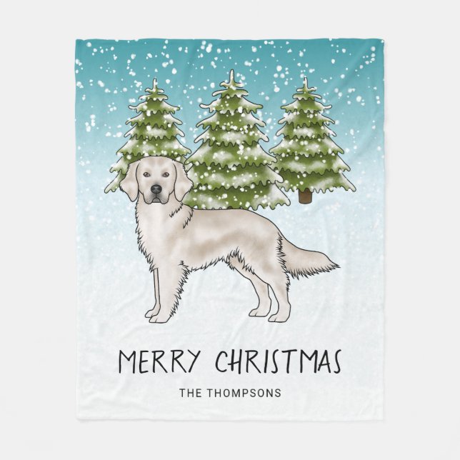 Couverture Polaire Crème Golden Retriever Chien Blue Snowy Noël (Devant)
