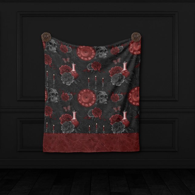 Couverture Polaire Crimson magique Zodiac | Rose de crâne gothique ro (Créateur téléchargé)