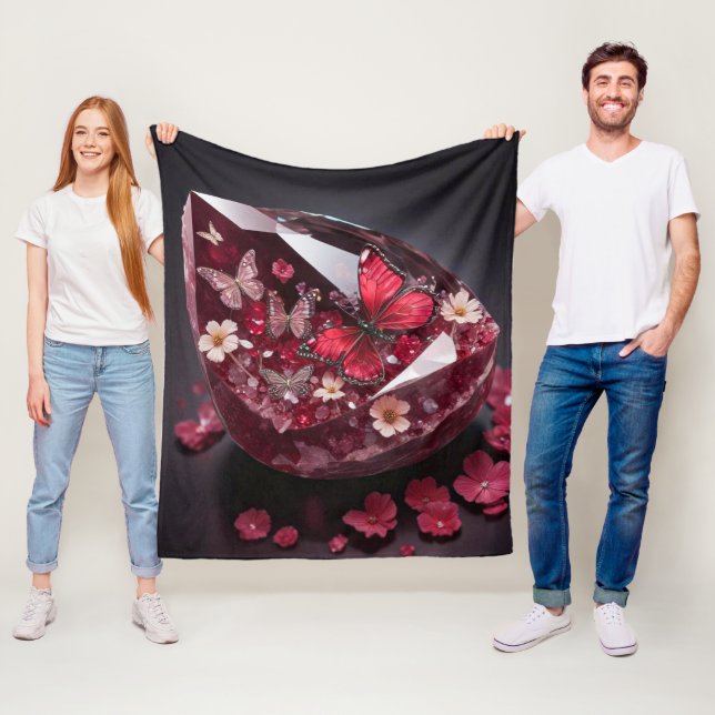 Couverture Polaire cristaux de pierres gemmes jardin papillon rubis (En situation)