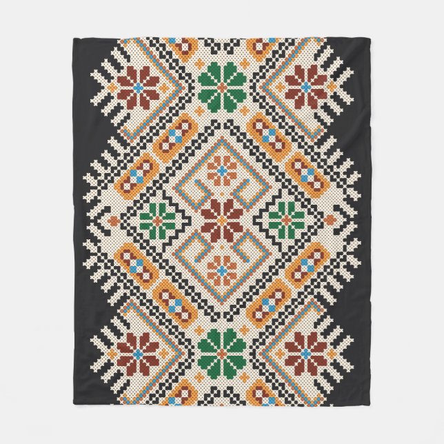Couverture Polaire Crochet ukrainien : Motif artisanal ethnique. (Devant)
