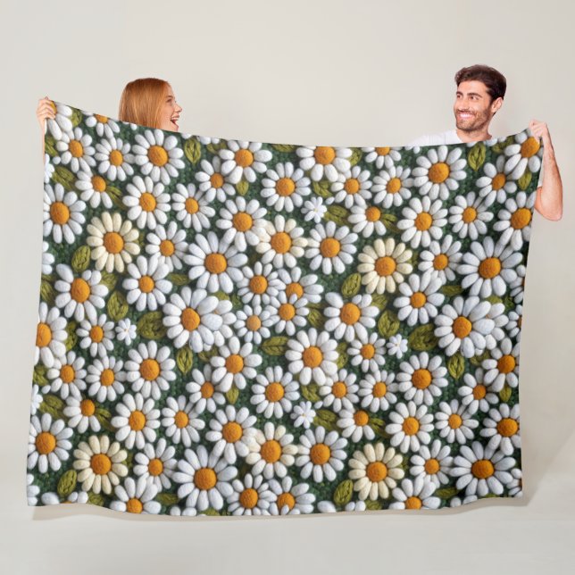 Couverture Polaire Crochet White Daisies Spring Wildflowers (En situation)
