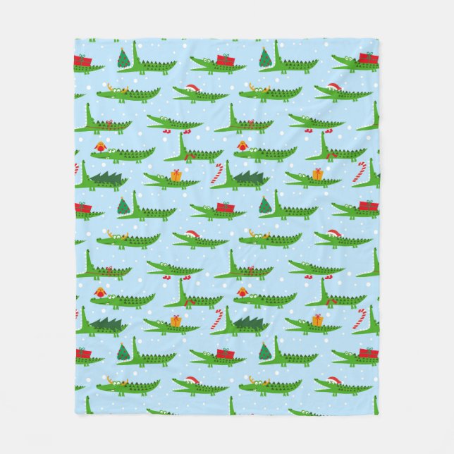 Couverture Polaire Crocodiles festifs dans les costumes de Noël Motif (Devant)