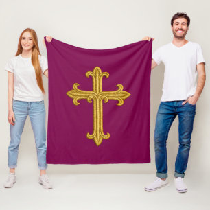 Couverture Polaire Croix de style brodée or sur toute couleur