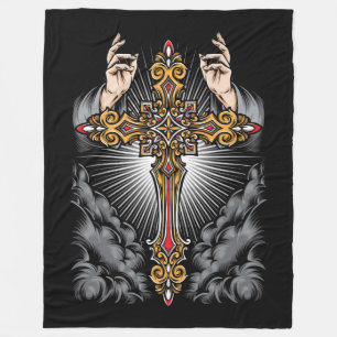 Couverture Polaire Croix et mains