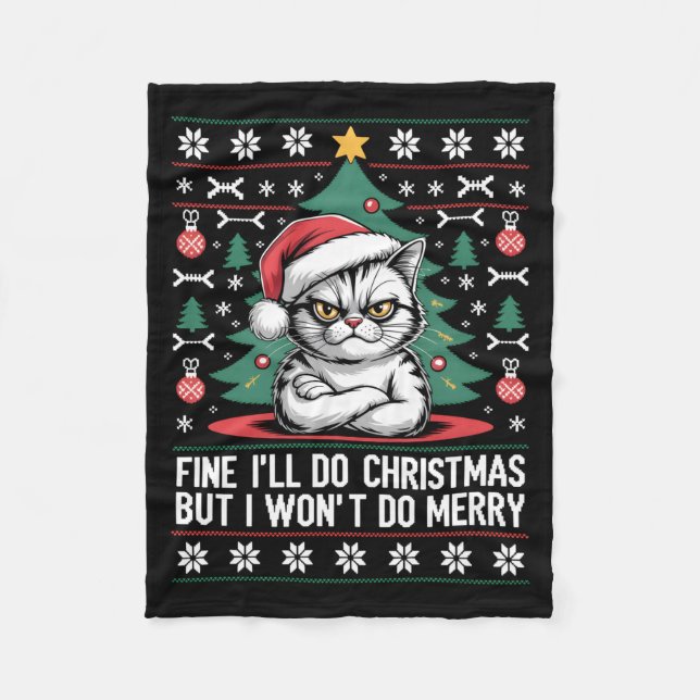 Couverture Polaire Crossed Arms Cat Funny Christmas Ugly Sweater Long (Devant)