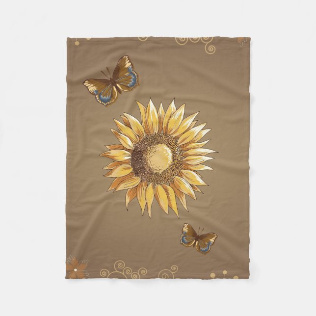 Couverture Polaire Cru de tournesol et de papillons élégant (Devant)
