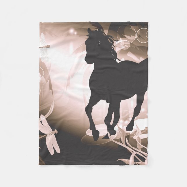Couverture Polaire Cru, silhouette noire de cheval (Devant)