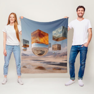 Couverture Polaire Cubes flottants surréalistes et sphère réfléchissa