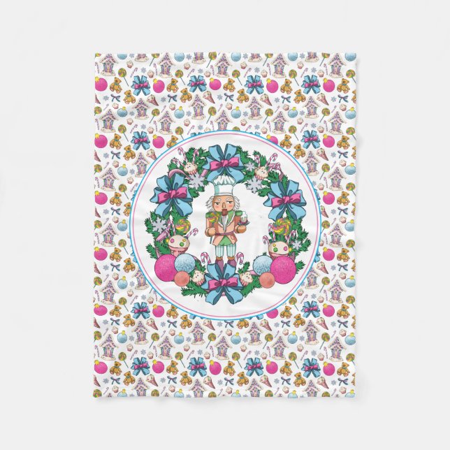 Couverture Polaire Cuisine Rose Et Bleu Casse-Noisette De Noël (Devant)