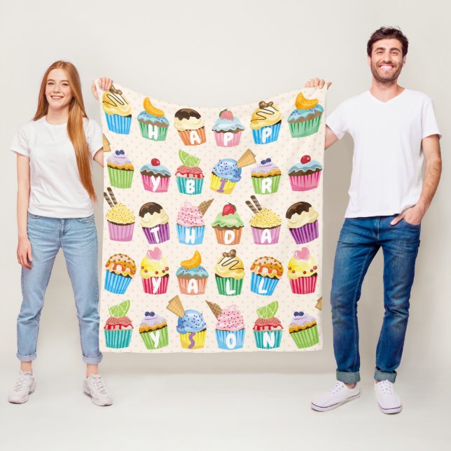 Couverture Polaire Cupcakes Happy Birthday Ajouter Votre Nom Cute Goo (En situation)