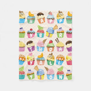 Couverture Polaire Cupcakes Happy Birthday Ajouter Votre Nom Cute Goo