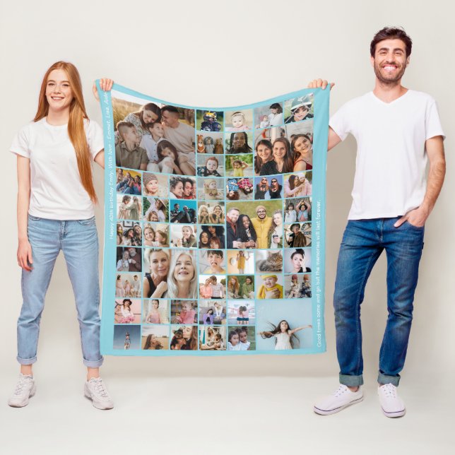 Couverture Polaire Custom 50 Picture Photo Collage Memory Baby Blue (En situation)