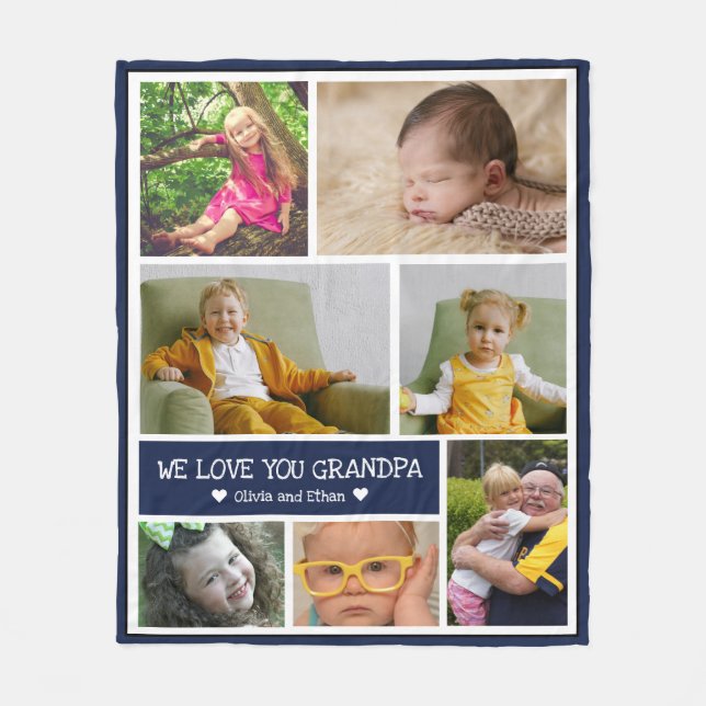 Couverture Polaire Custom 7 Photo Collage We Love You Grandpa Blue  (Devant)
