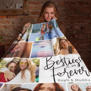 Couverture Polaire Custom Besties BFF Modern Script Photo Collage