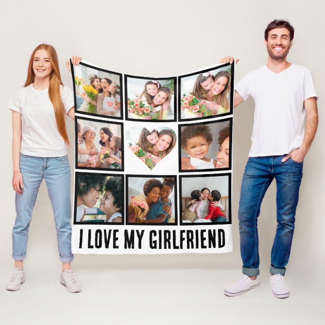 Couverture Polaire Custom Cute J'aime ma petite amie 9 Photo collage (En situation)