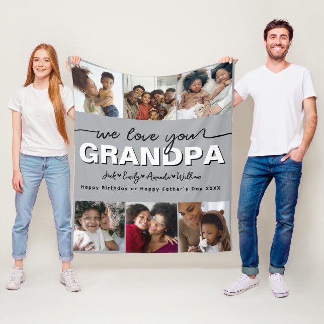 Couverture Polaire Custom Elegant Nous vous aimons GRANDPA Collage ph (En situation)