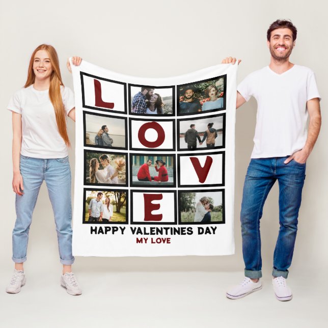 Couverture Polaire Custom Love Happy Valentines Day 8 Collage photo (En situation)